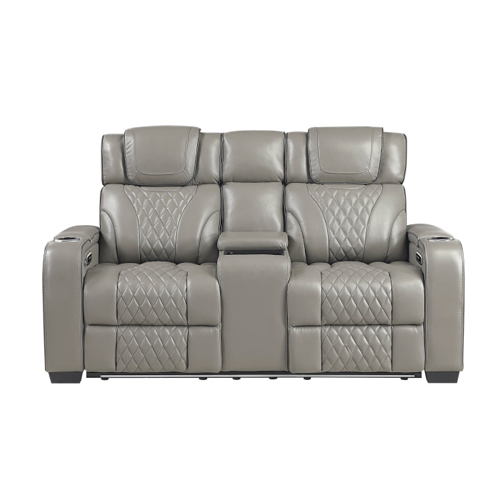 Apex Collection Power Double Reclining Love Seat with Center Console, Power Headrests, Storage Arms with Cup Holders, Wireless charger, Air Massage and Heat, LED Lighting and Charging Ports