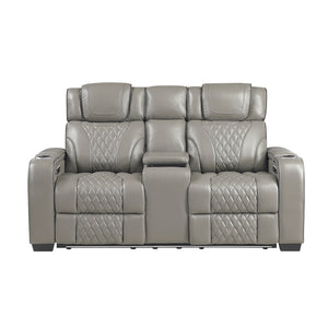 Apex Collection Power Double Reclining Love Seat with Center Console, Power Headrests, Storage Arms with Cup Holders, Wireless charger, Air Massage and Heat, LED Lighting and Charging Ports