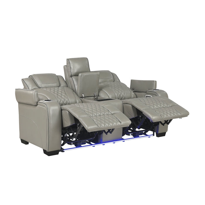Apex Collection Power Double Reclining Love Seat with Center Console, Power Headrests, Storage Arms with Cup Holders, Wireless charger, Air Massage and Heat, LED Lighting and Charging Ports