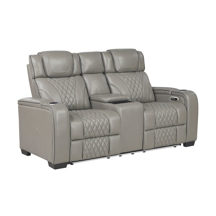 Apex Collection Power Double Reclining Love Seat with Center Console, Power Headrests, Storage Arms with Cup Holders, Wireless charger, Air Massage and Heat, LED Lighting and Charging Ports