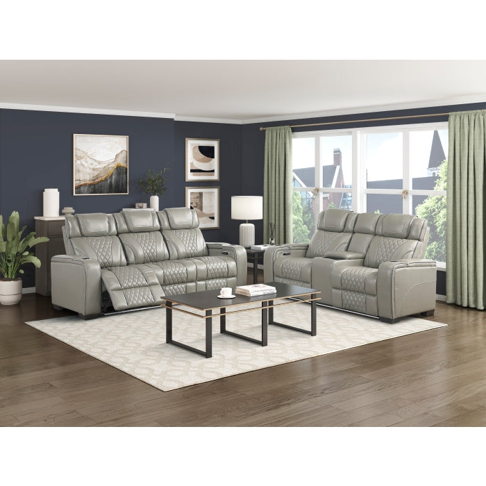 Apex Collection Power Double Reclining Sofa with Center Drop-Down Cup Holders, Power Headrests, Storage Arms with Cup holders, Reading Lights, Wireless Charger, Air Massage and Heat, LED Lighting and Charging Ports