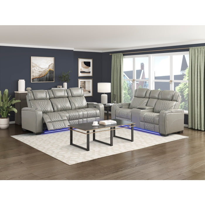 Apex Collection Power Double Reclining Love Seat with Center Console, Power Headrests, Storage Arms with Cup Holders, Wireless charger, Air Massage and Heat, LED Lighting and Charging Ports