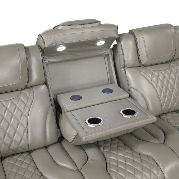 Apex Collection Power Double Reclining Sofa with Center Drop-Down Cup Holders, Power Headrests, Storage Arms with Cup holders, Reading Lights, Wireless Charger, Air Massage and Heat, LED Lighting and Charging Ports