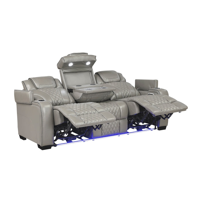 Apex Collection Power Double Reclining Sofa with Center Drop-Down Cup Holders, Power Headrests, Storage Arms with Cup holders, Reading Lights, Wireless Charger, Air Massage and Heat, LED Lighting and Charging Ports