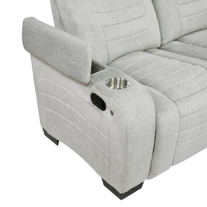 Ronan Collection Double Reclining Love Seat with Center Console, Wireless Speakers, Storage Arms, Cup holders and LED