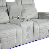 Ronan Collection Double Reclining Love Seat with Center Console, Wireless Speakers, Storage Arms, Cup holders and LED