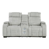 Ronan Collection Double Reclining Love Seat with Center Console, Wireless Speakers, Storage Arms, Cup holders and LED