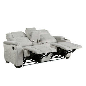 Ronan Collection Double Reclining Love Seat with Center Console, Wireless Speakers, Storage Arms, Cup holders and LED