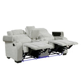 Ronan Collection Double Reclining Love Seat with Center Console, Wireless Speakers, Storage Arms, Cup holders and LED