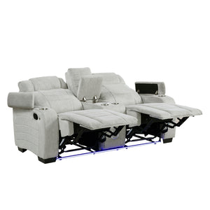 Ronan Collection Double Reclining Love Seat with Center Console, Wireless Speakers, Storage Arms, Cup holders and LED