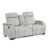 Ronan Collection Double Reclining Love Seat with Center Console, Wireless Speakers, Storage Arms, Cup holders and LED