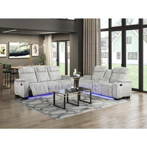 Ronan Collection Double Reclining Love Seat with Center Console, Wireless Speakers, Storage Arms, Cup holders and LED