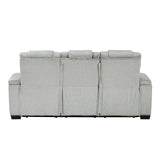 Ronan Collection Double Reclining Sofa with Center Drop-Down Cup Holders, Storage Arms, Cup Holders, Reading Lights, Magazine Bag, Receptacles, Charging Ports and LED