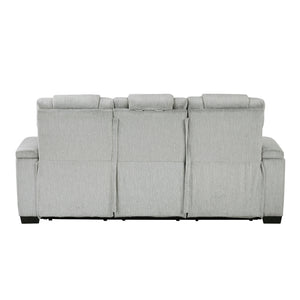 Ronan Collection Double Reclining Sofa with Center Drop-Down Cup Holders, Storage Arms, Cup Holders, Reading Lights, Magazine Bag, Receptacles, Charging Ports and LED
