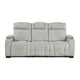 Ronan Collection Double Reclining Sofa with Center Drop-Down Cup Holders, Storage Arms, Cup Holders, Reading Lights, Magazine Bag, Receptacles, Charging Ports and LED