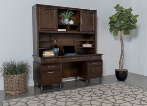Credenza Marshall de 66 pulgadas con 5 cajones y aparador en nogal oscuro