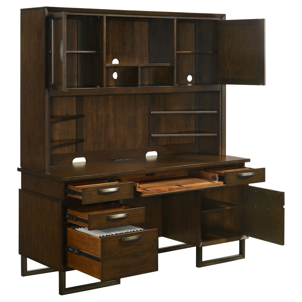 Credenza Marshall de 66 pulgadas con 5 cajones y aparador en nogal oscuro