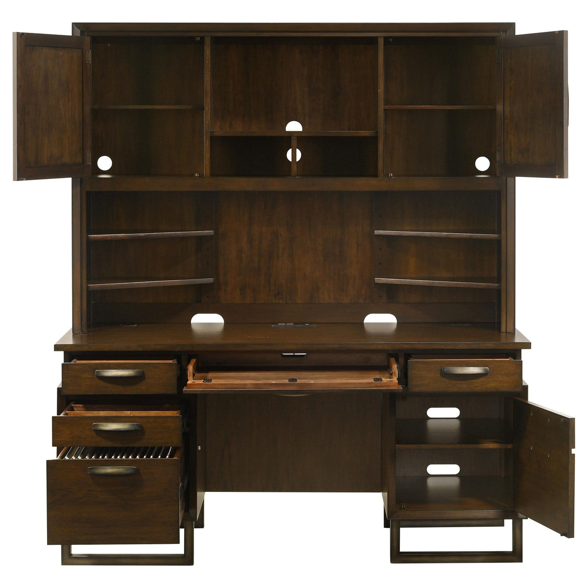 Credenza Marshall de 66 pulgadas con 5 cajones y aparador en nogal oscuro
