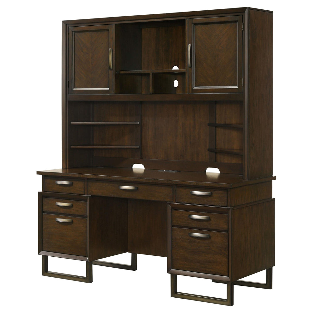Credenza Marshall de 66 pulgadas con 5 cajones y aparador en nogal oscuro