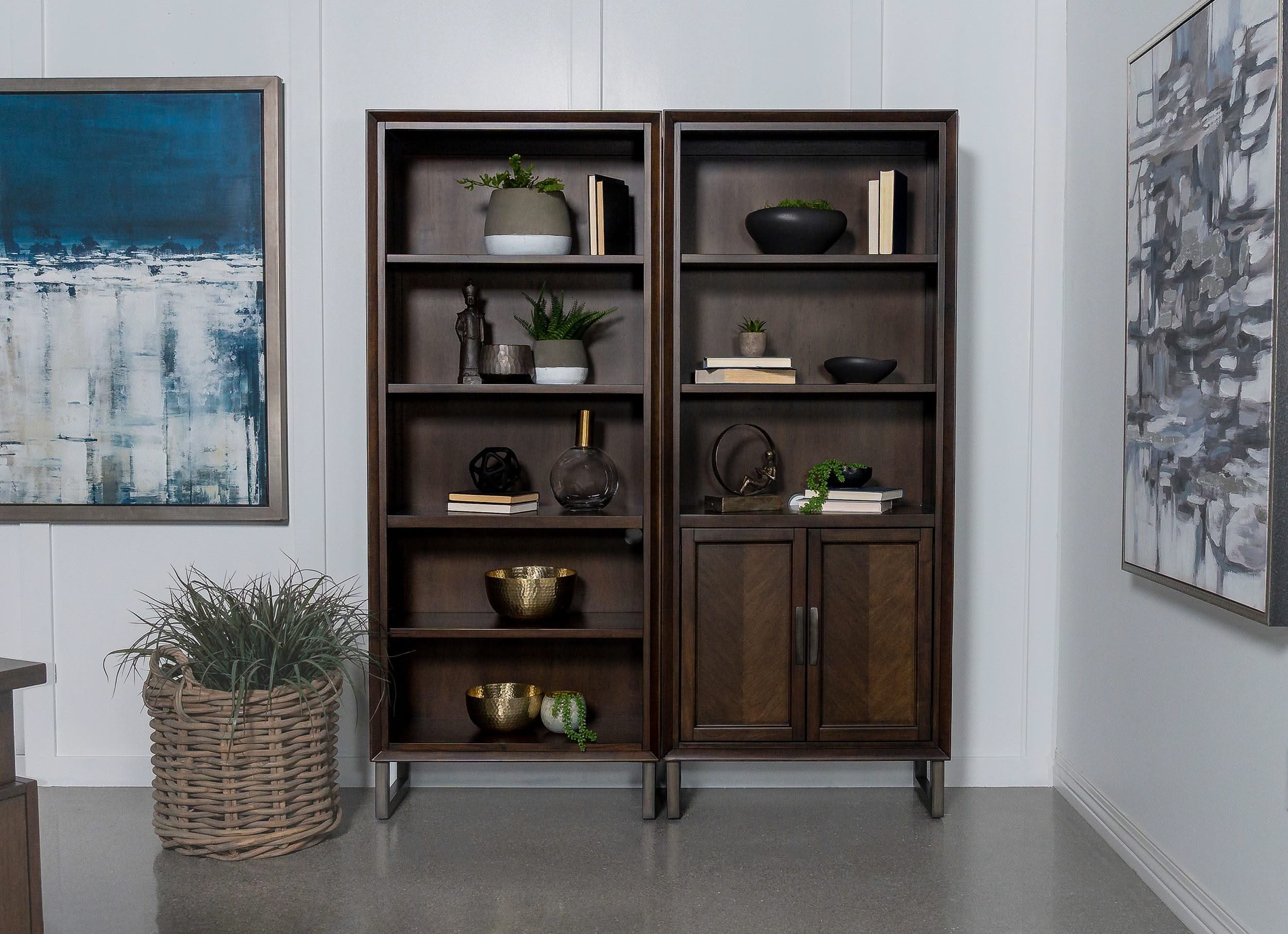 Marshall 76-inch 3-shelf Cabinet Bookcase Dark Walnut