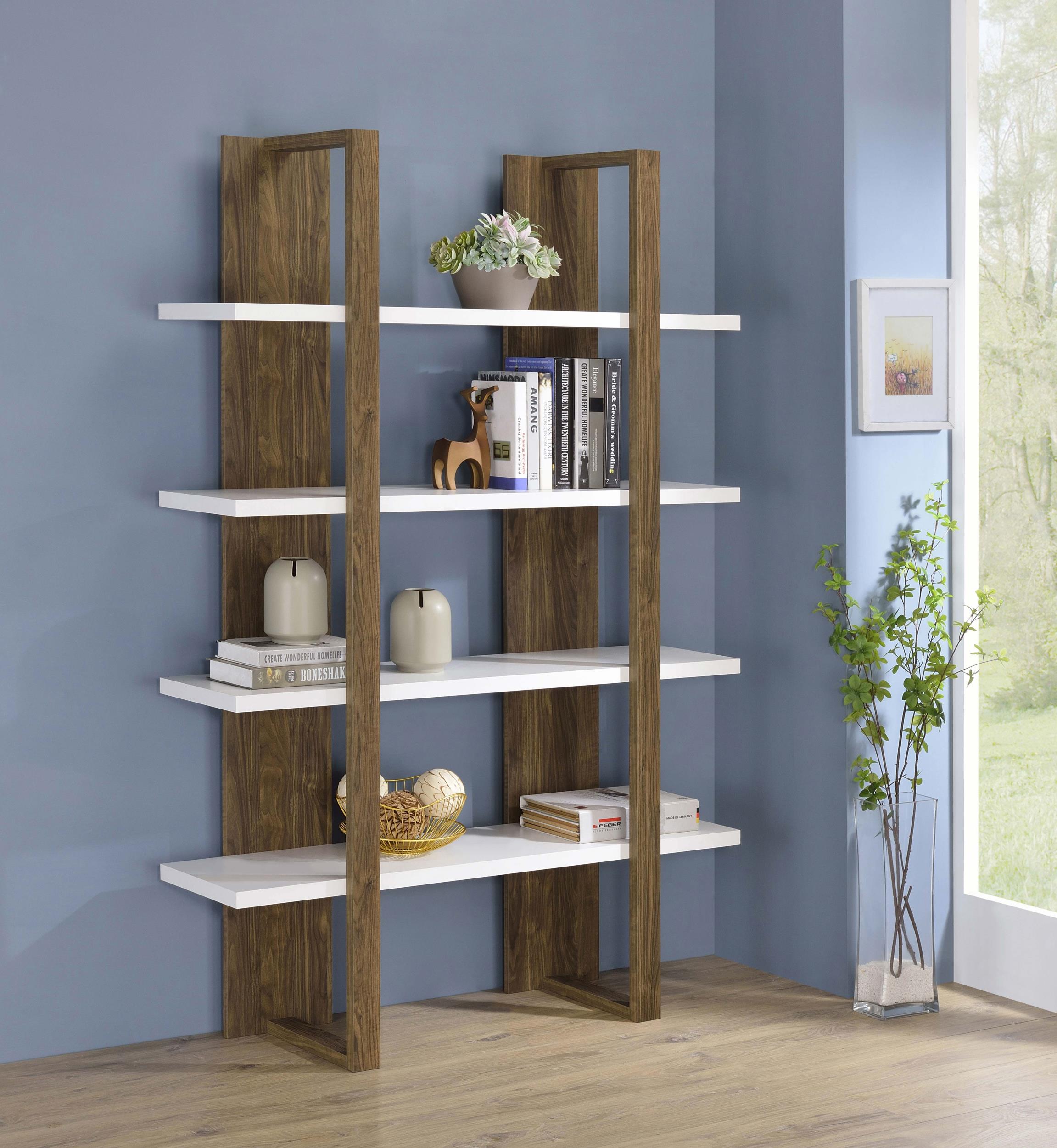 Danbrook 71-inch 4-shelf Bookshelf Aged Walnut and White