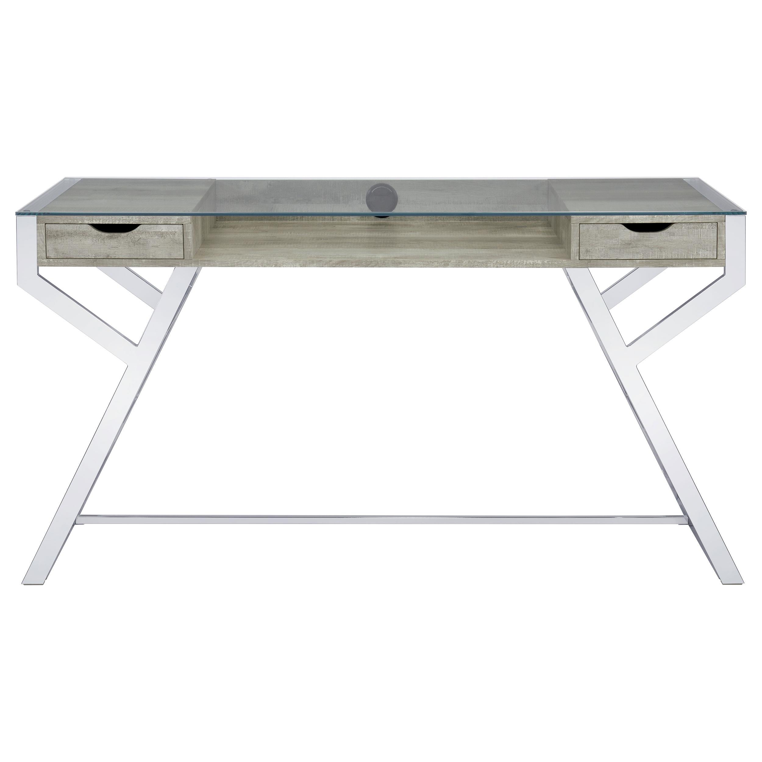 Emelle 56-inch Glass Top Writing Desk Grey Driftwood
