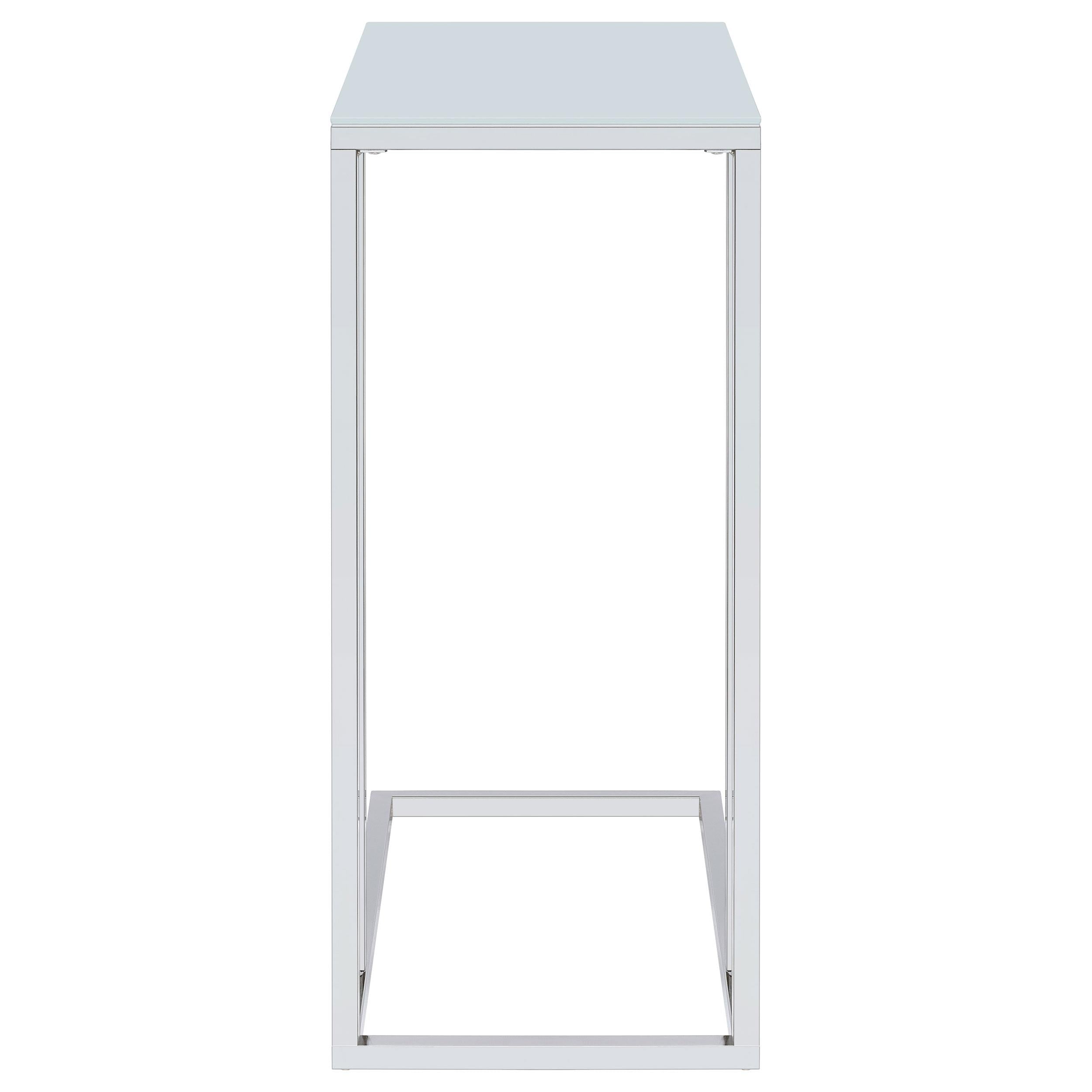 Stella White Glass Top C-Shaped Sofa Side Table Chrome