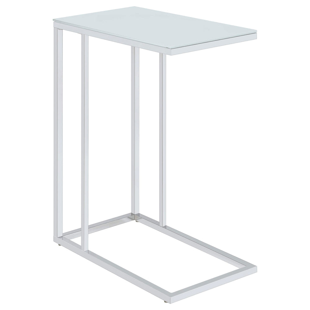 Mesa auxiliar de sofá en forma de C con tapa de cristal blanco Stella, cromada