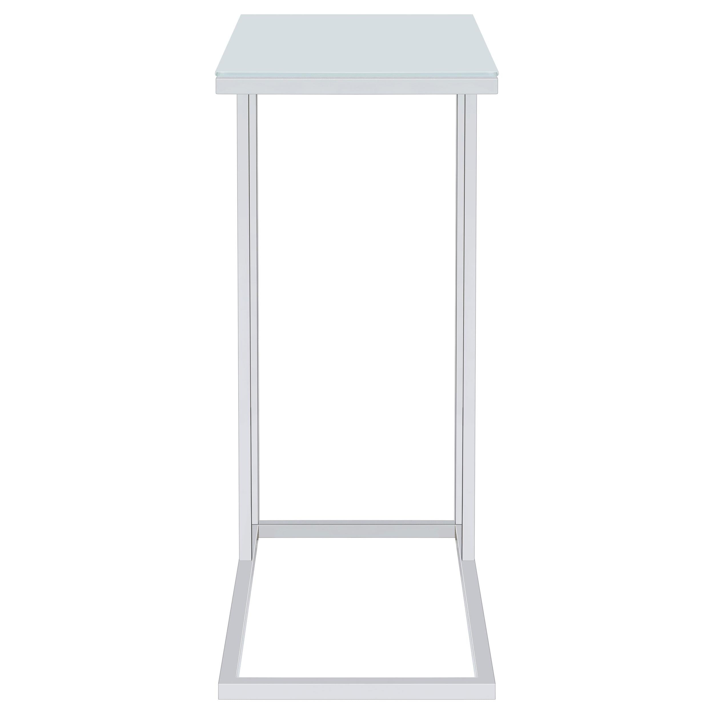 Stella White Glass Top C-Shaped Sofa Side Table Chrome