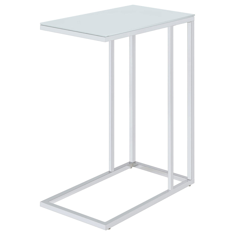 Mesa auxiliar de sofá en forma de C con tapa de cristal blanco Stella, cromada