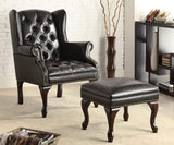 Conjunto de sillón orejero tapizado y otomana Roberts en color negro