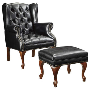 Conjunto de sillón orejero tapizado y otomana Roberts en color negro