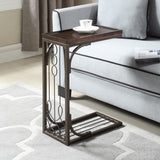Mesa auxiliar rectangular en forma de C Alyssa, marrón y cobre