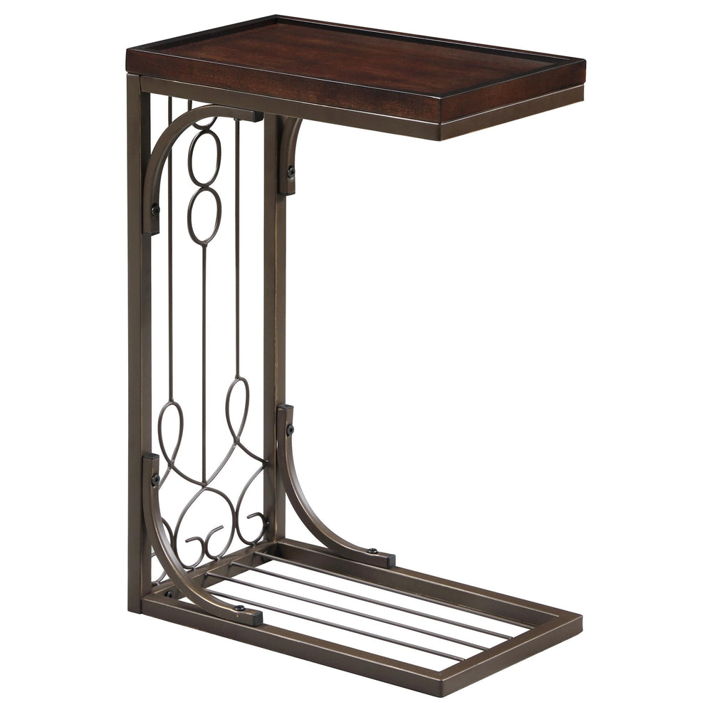 Mesa auxiliar rectangular en forma de C Alyssa, marrón y cobre