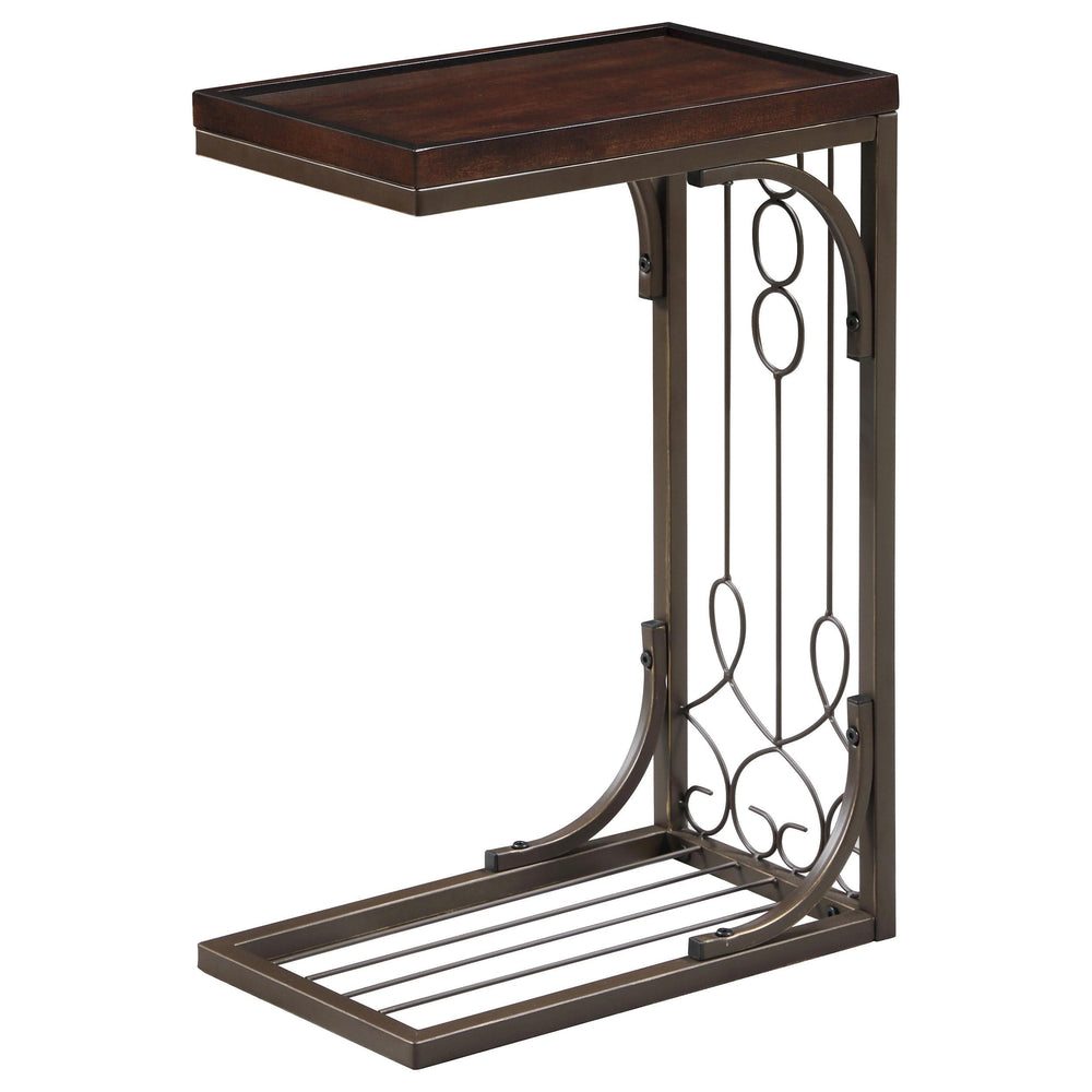 Mesa auxiliar rectangular en forma de C Alyssa, marrón y cobre