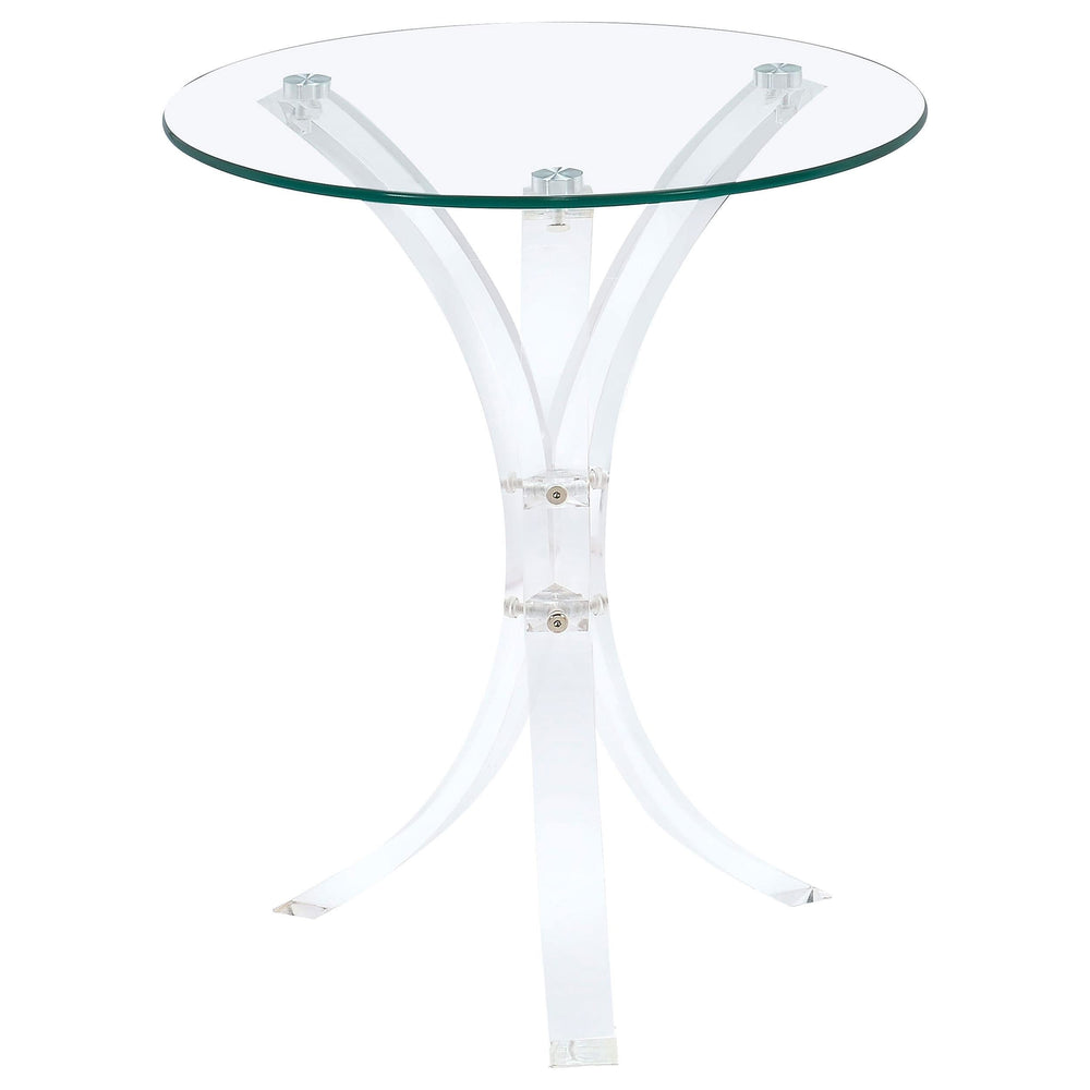 Mesa auxiliar redonda de acrílico con tapa de vidrio transparente Laning