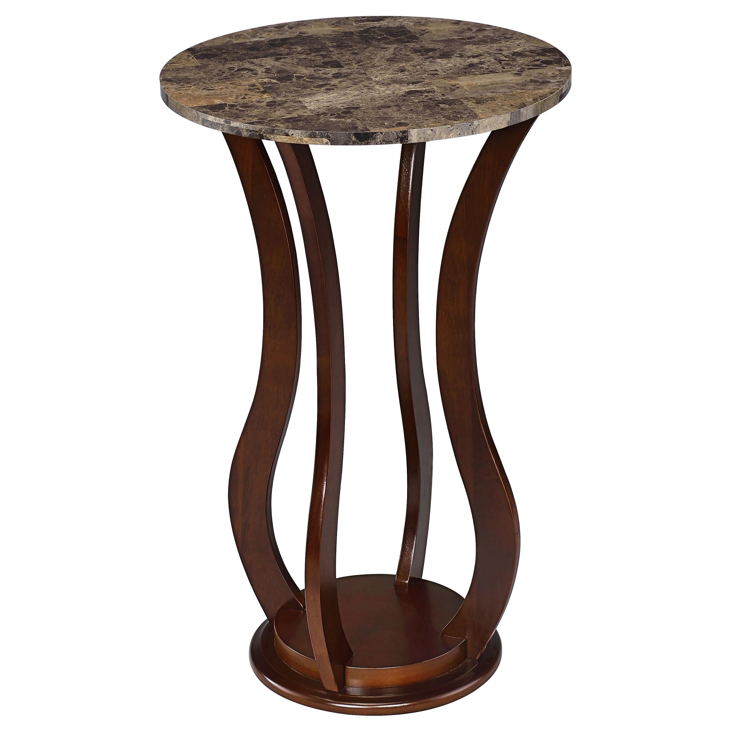Elton Round Faux Marble Top Plant Stand Brown