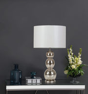 Mineta 27-inch Drum Shade Stacked Table Lamp Antique Silver
