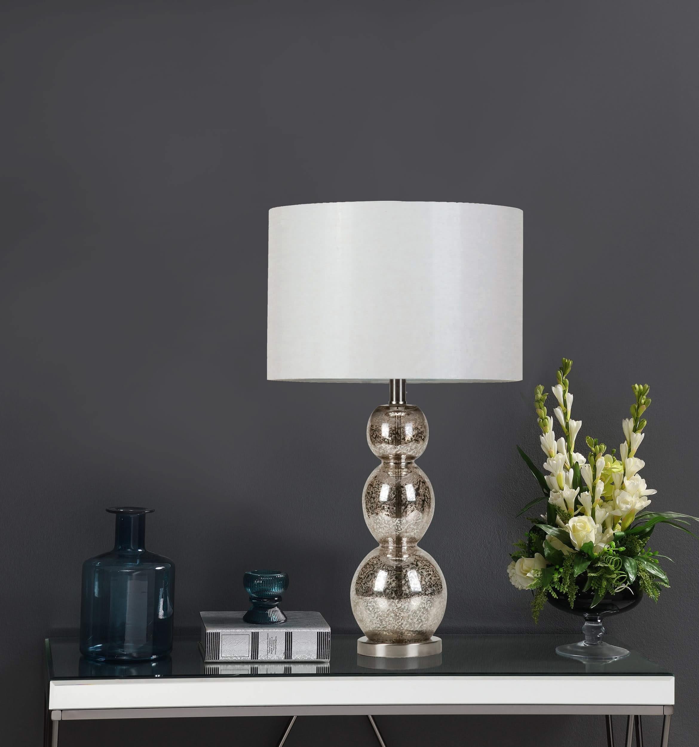 Mineta 27-inch Drum Shade Stacked Table Lamp Antique Silver