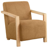 Sillón Diego tapizado con brazos de madera color miel