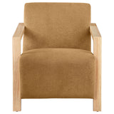 Sillón Diego tapizado con brazos de madera color miel
