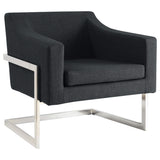 Silla decorativa tapizada Chris en cromo y gris