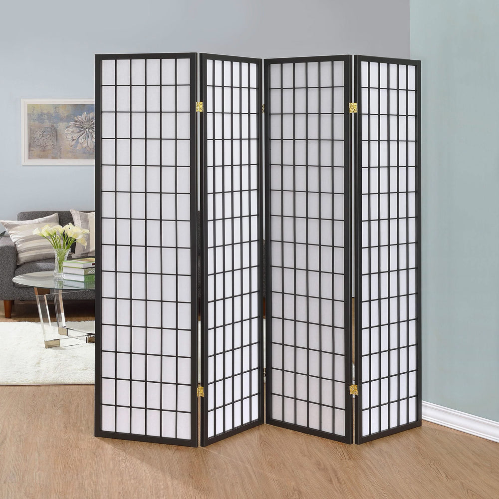 Biombo plegable Shoji de 4 paneles Roberto, gris oscuro