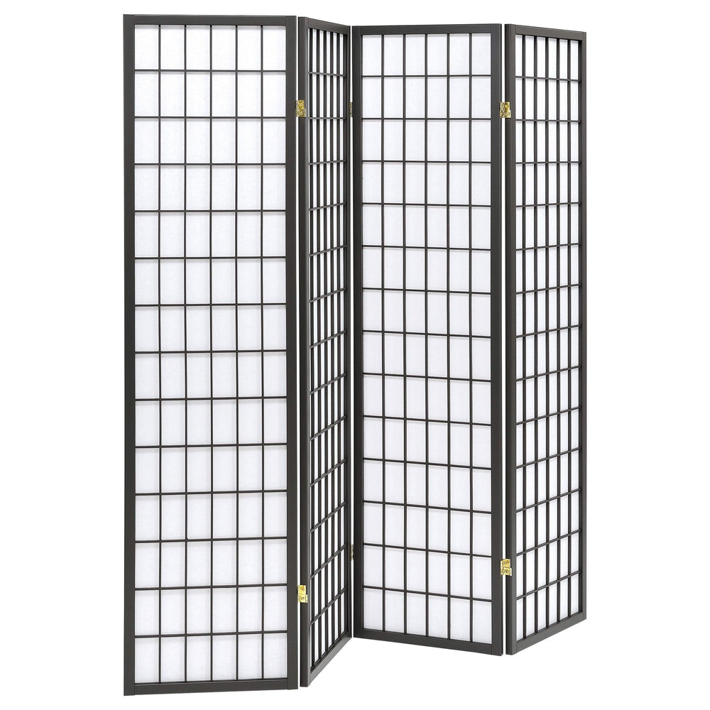 Biombo plegable Shoji de 4 paneles Roberto, gris oscuro
