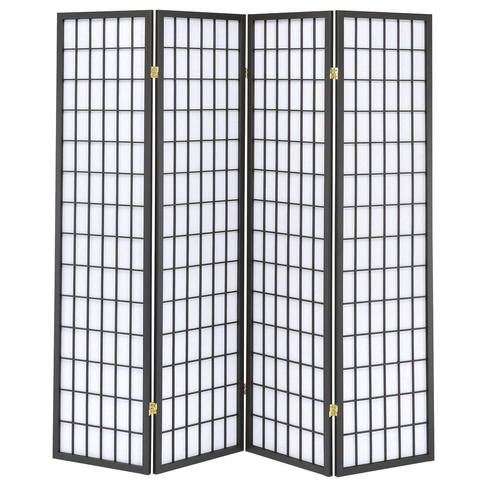 Biombo plegable Shoji de 4 paneles Roberto, gris oscuro