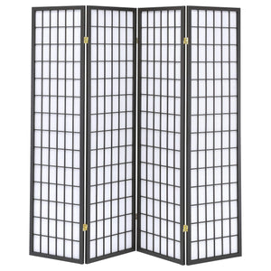 Biombo plegable Shoji de 4 paneles Roberto, gris oscuro
