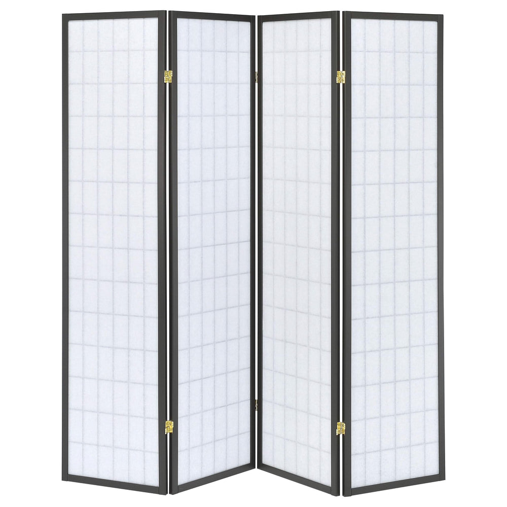 Biombo plegable Shoji de 4 paneles Roberto, gris oscuro