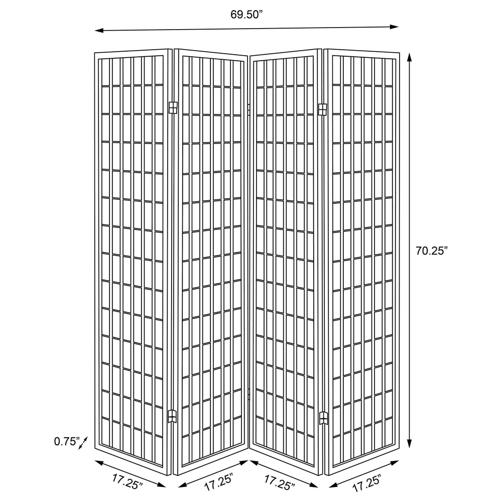 Biombo plegable Shoji de 4 paneles Roberto, gris oscuro