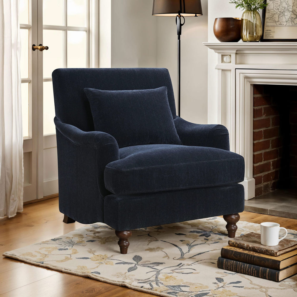 Sillón inglés tapizado Frodo con brazos, color azul medianoche