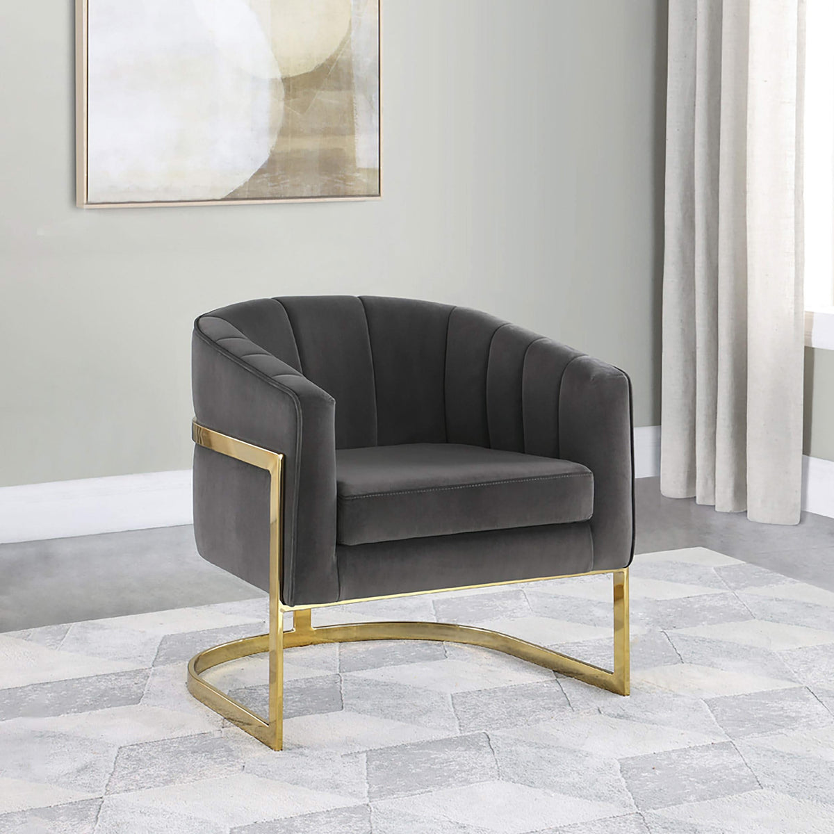 Silla decorativa con respaldo de barril tapizada Alamor, gris oscuro